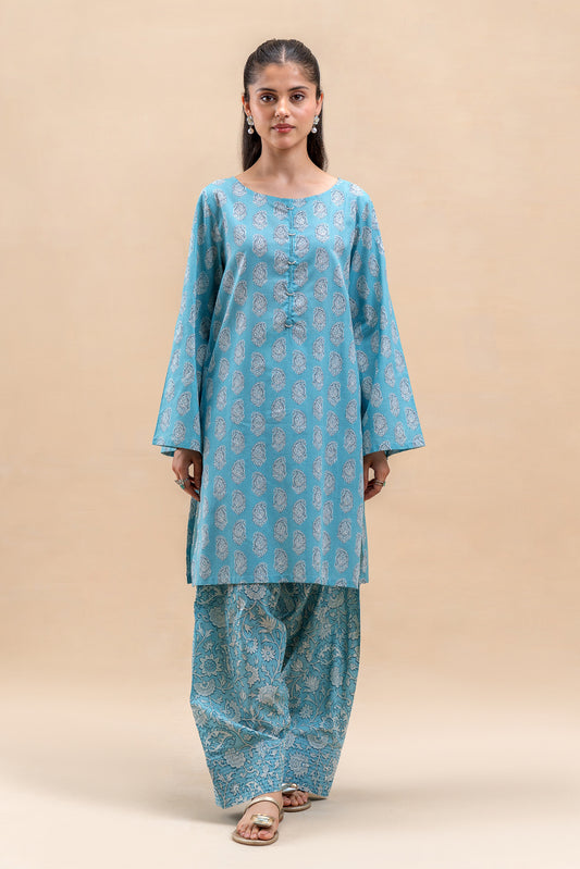 2 PIECE PRINTED LAWN SUIT-ETHNIC MIST (UNSTITCHED)