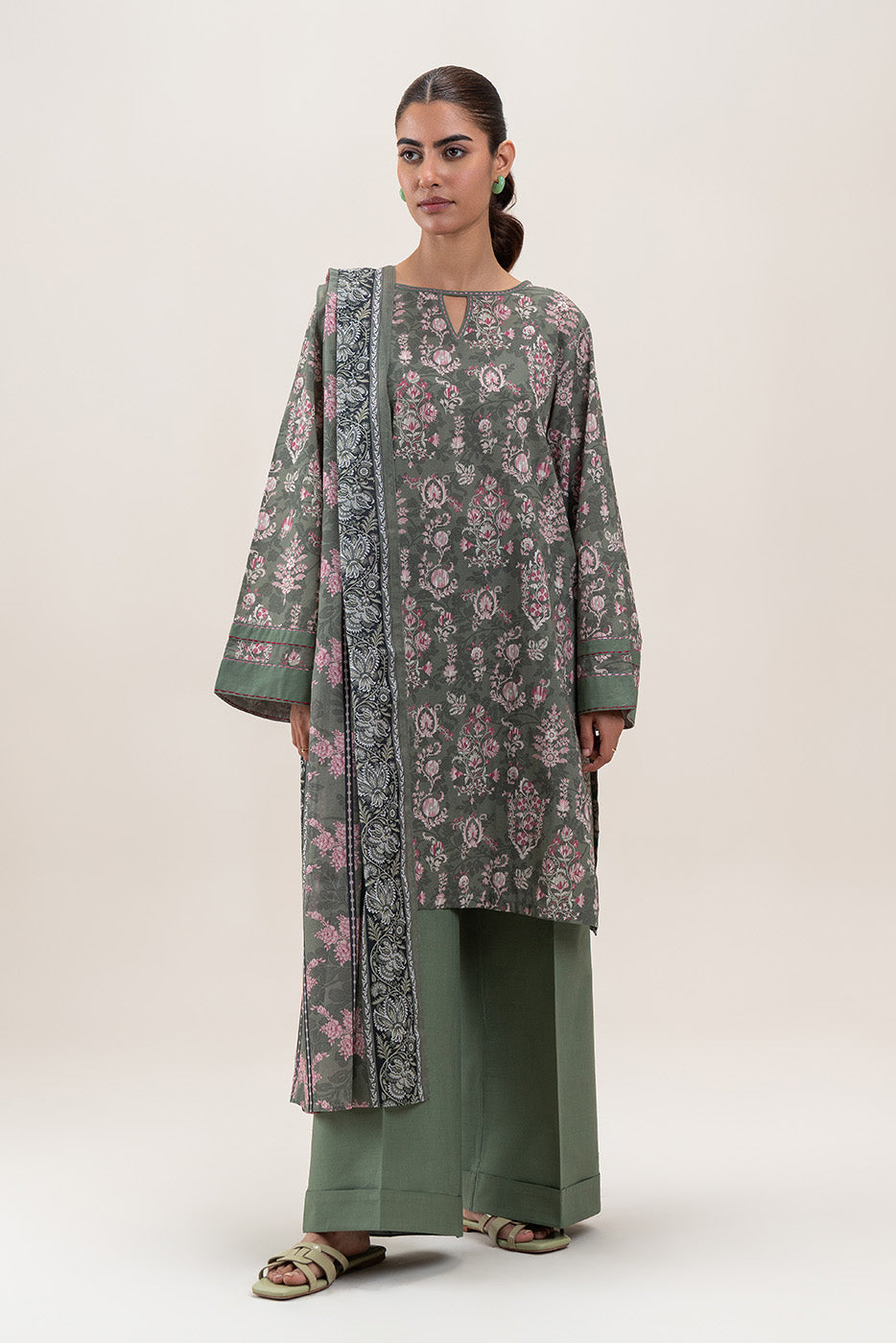2 PIECE PRINTED LAWN SUIT-COTTAGE SAGE (UNSTITCHED)