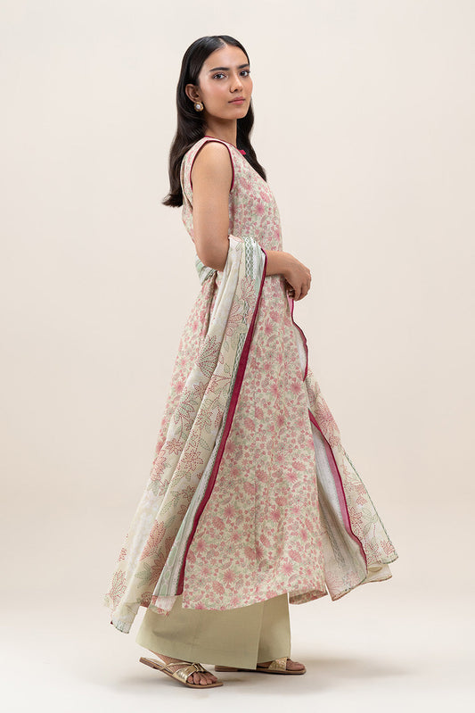 2 PIECE PRINTED LAWN SUIT-SALMON DREAM (UNSTITCHED)