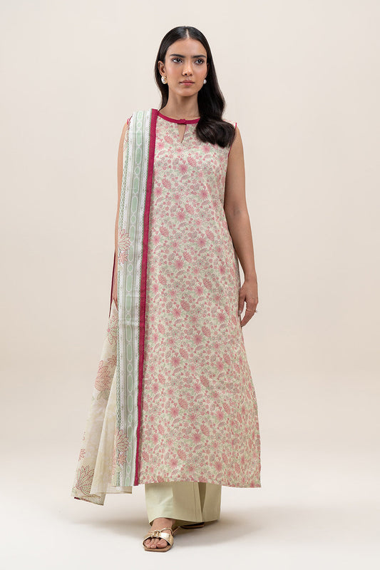2 PIECE PRINTED LAWN SUIT-SALMON DREAM (UNSTITCHED)