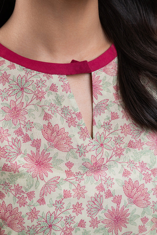 2 PIECE PRINTED LAWN SUIT-SALMON DREAM (UNSTITCHED)