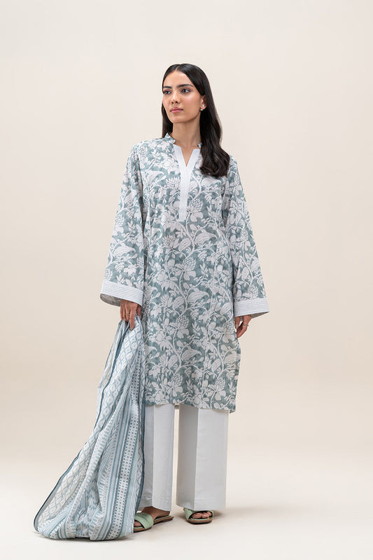 2 PIECE PRINTED LAWN SUIT-FOSSIL MIST (UNSTITCHED)