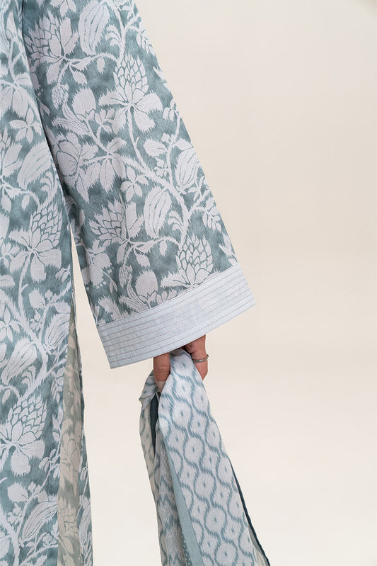 2 PIECE PRINTED LAWN SUIT-FOSSIL MIST (UNSTITCHED)