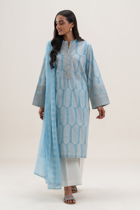 2 PIECE EMBROIDERED LAWN SUIT-BLUE FLAIR (UNSTITCHED)