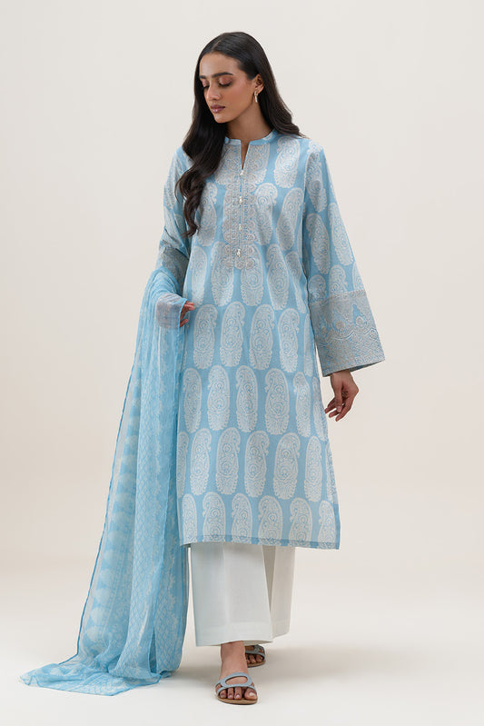 2 PIECE EMBROIDERED LAWN SUIT-BLUE FLAIR (UNSTITCHED)