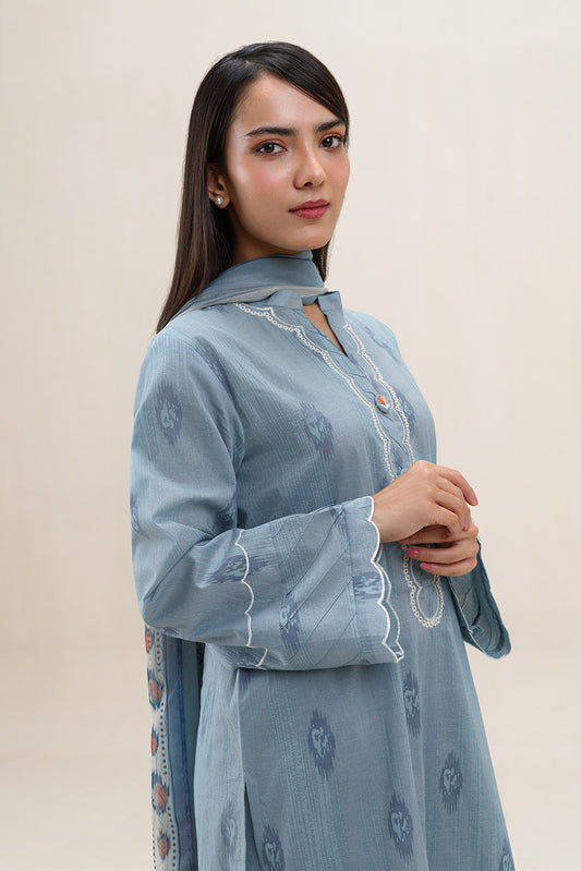 2 PIECE EMBROIDERED LAWN SUIT-AQUA ICE (UNSTITCHED)