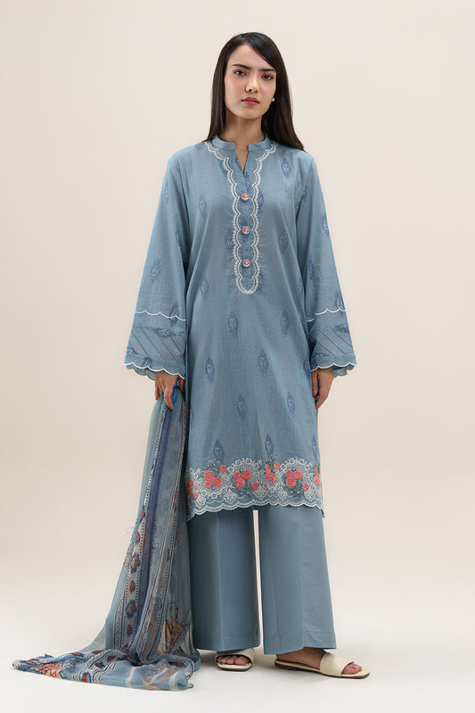 2 PIECE EMBROIDERED LAWN SUIT-AQUA ICE (UNSTITCHED)