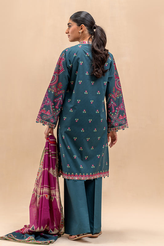 3 PIECE PRINTED LAWN SUIT-TRIBAL BLUE (UNSTITCHED)