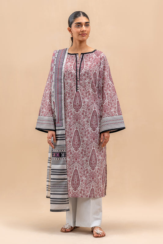 3 PIECE PRINTED LAWN SUIT-DUSKY GLAZE (UNSTITCHED)