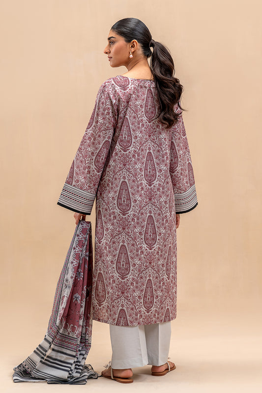 3 PIECE PRINTED LAWN SUIT-DUSKY GLAZE (UNSTITCHED)