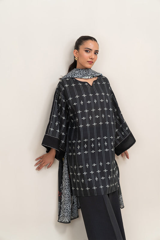 3 PIECE PRINTED LAWN SUIT-OBSIDIAN GRID (UNSTITCHED)