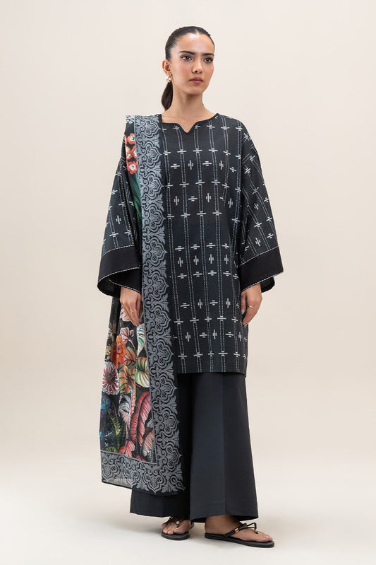 3 PIECE PRINTED LAWN SUIT-OBSIDIAN GRID (UNSTITCHED)