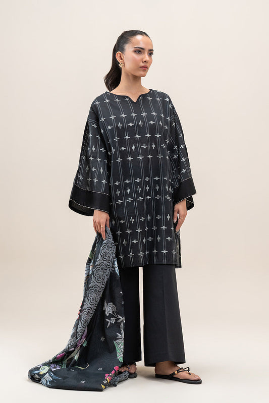 3 PIECE PRINTED LAWN SUIT-OBSIDIAN GRID (UNSTITCHED)