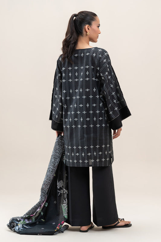 3 PIECE PRINTED LAWN SUIT-OBSIDIAN GRID (UNSTITCHED)