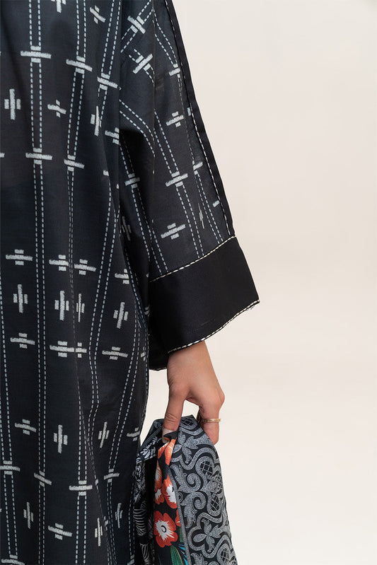 3 PIECE PRINTED LAWN SUIT-OBSIDIAN GRID (UNSTITCHED)