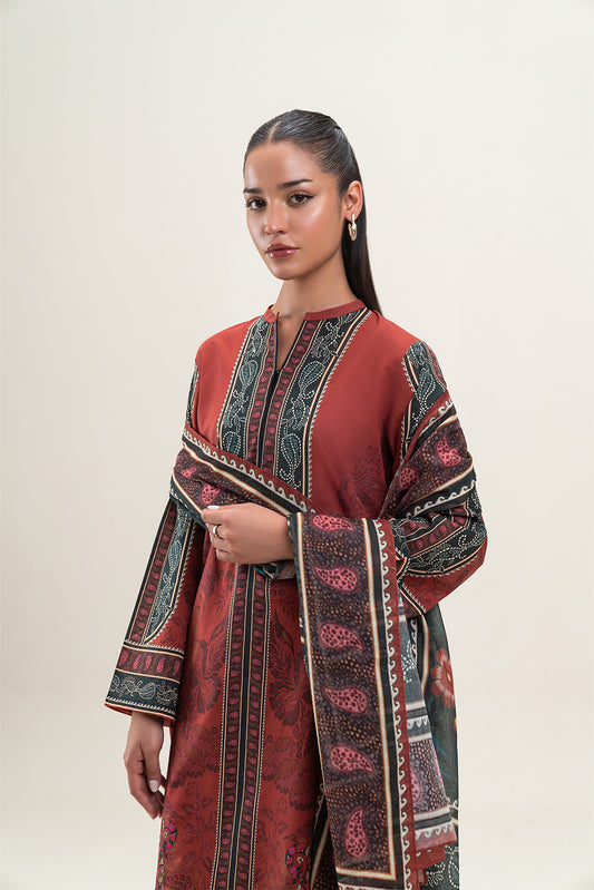 3 PIECE PRINTED LAWN SUIT-TRUE AUTUMN (UNSTITCHED)