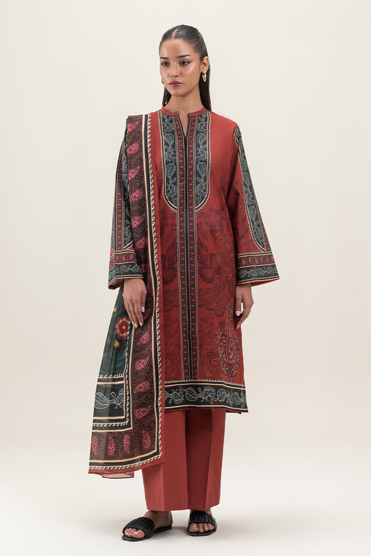 3 PIECE PRINTED LAWN SUIT-TRUE AUTUMN (UNSTITCHED)
