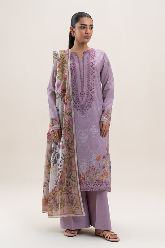 3 PIECE PRINTED LAWN SUIT-HEATHER BLOOM (UNSTITCHED)