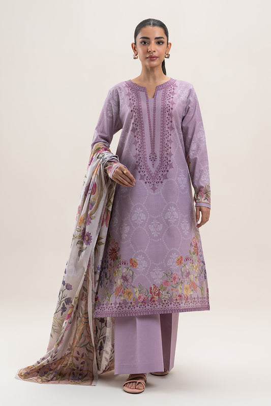 3 PIECE PRINTED LAWN SUIT-HEATHER BLOOM (UNSTITCHED)