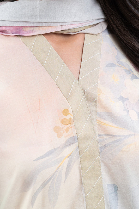 3 PIECE PRINTED LAWN LAWN SUIT-CERULEAN GRID (UNSTITCHED)