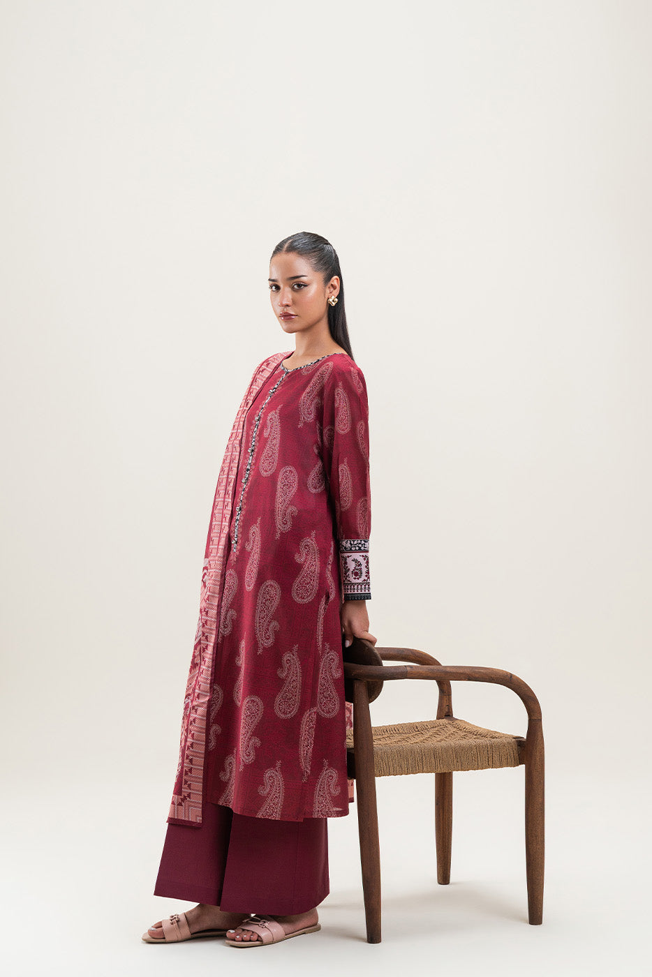 3 PIECE PRINTED LAWN SUIT-MALEFICENT MAROON (UNSTITCHED)