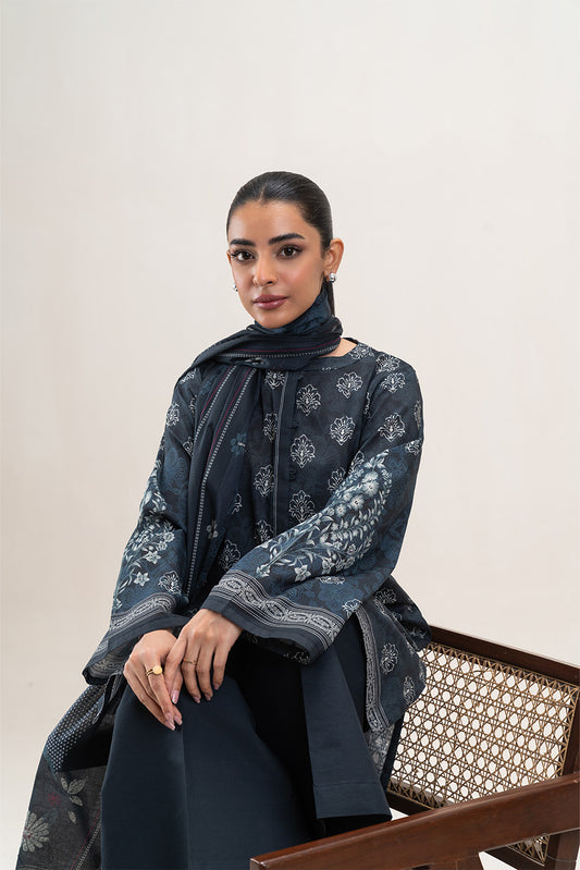 3 PIECE PRINTED LAWN SUIT-IRIS SHEEN (UNSTITCHED)