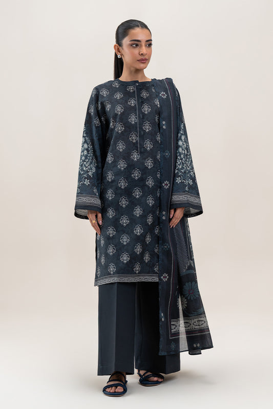 3 PIECE PRINTED LAWN SUIT-IRIS SHEEN (UNSTITCHED)