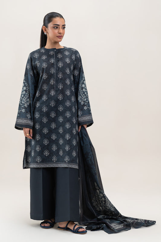 3 PIECE PRINTED LAWN SUIT-IRIS SHEEN (UNSTITCHED)