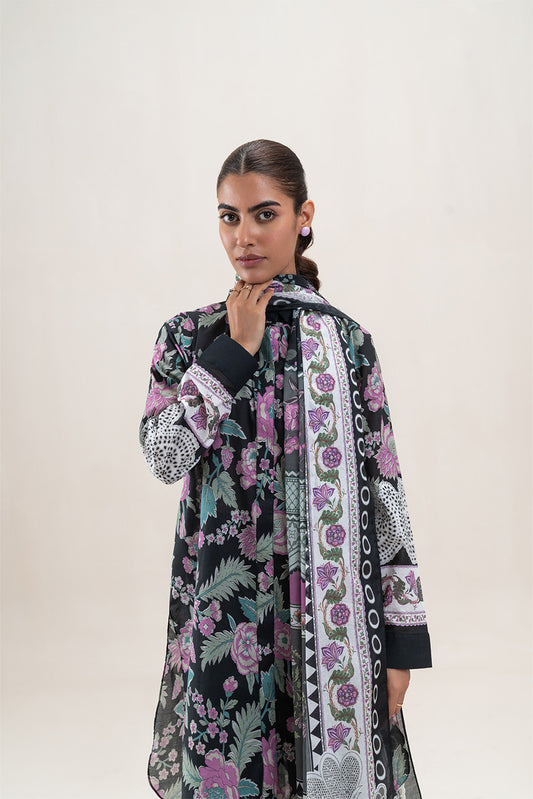 3 PIECE PRINTED LAWN SUIT-RAVEN BLOOM (UNSTITCHED)