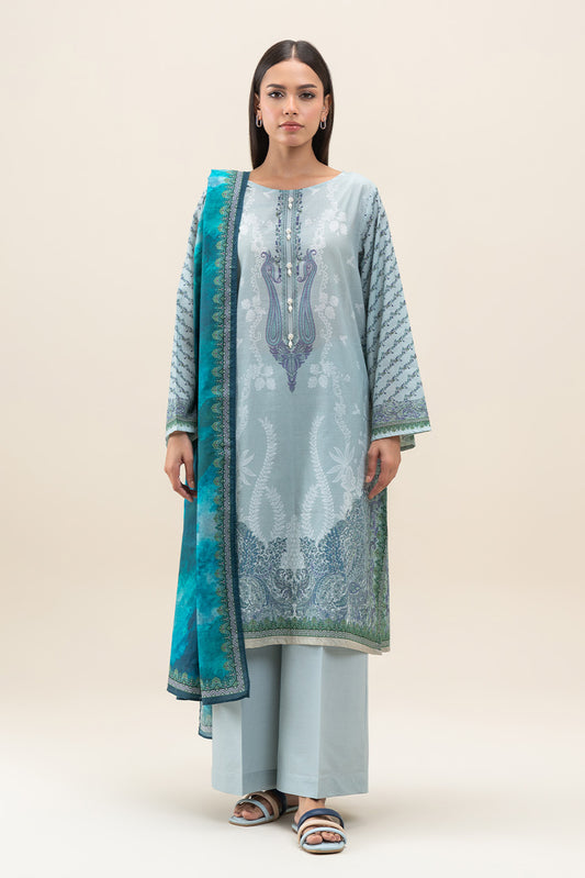 3 PIECE PRINTED LAWN SUIT-PISTACHIO HAZE (UNSTITCHED)