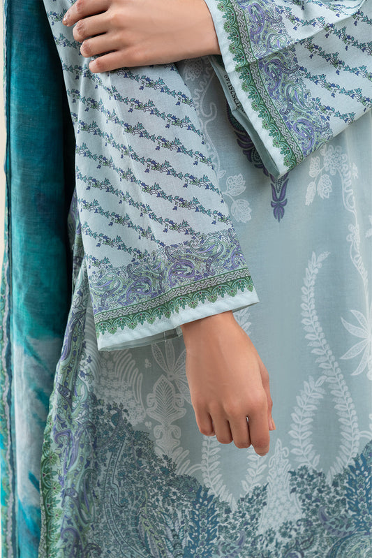 3 PIECE PRINTED LAWN SUIT-PISTACHIO HAZE (UNSTITCHED)