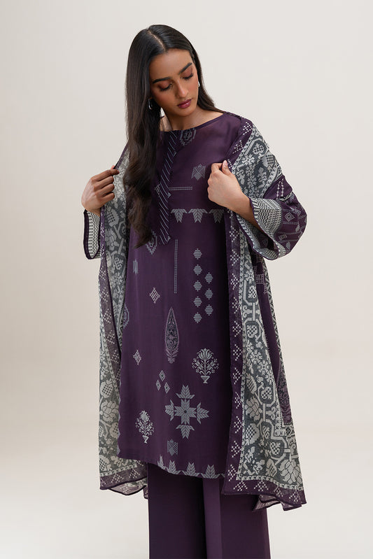 3 PIECE PRINTED LAWN SUIT-VIOLET QUARTZ (UNSTITCHED)