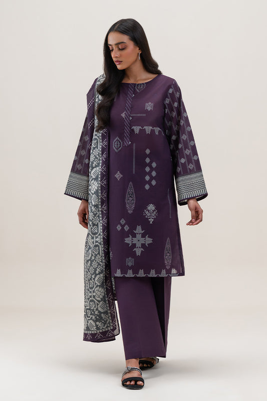 3 PIECE PRINTED LAWN SUIT-VIOLET QUARTZ (UNSTITCHED)