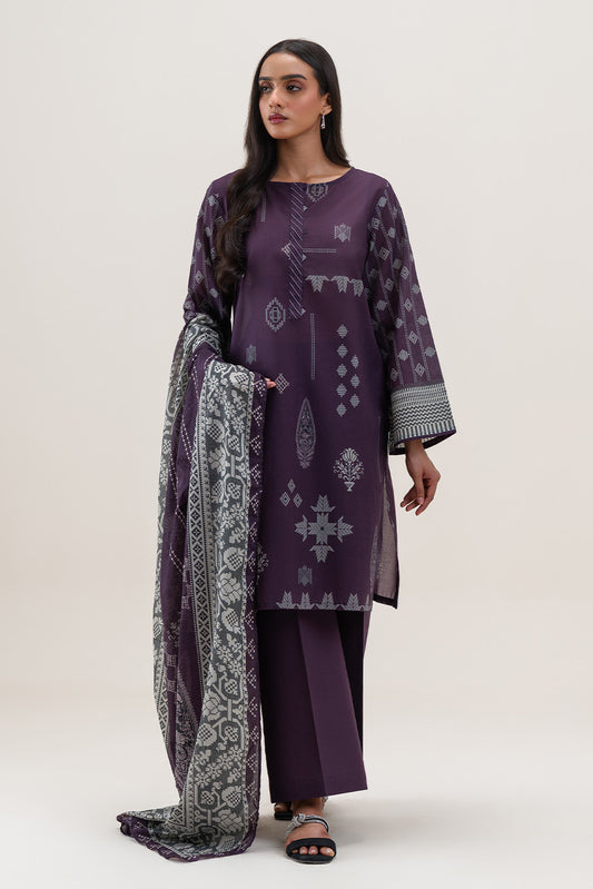 3 PIECE PRINTED LAWN SUIT-VIOLET QUARTZ (UNSTITCHED)