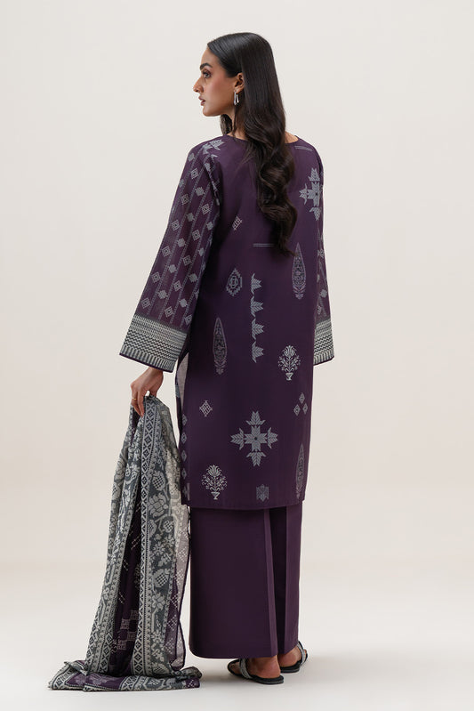3 PIECE PRINTED LAWN SUIT-VIOLET QUARTZ (UNSTITCHED)