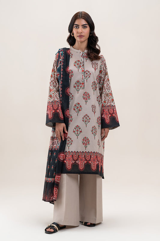 3 PIECE PRINTED LAWN SUIT-SOFT BREEZE (UNSTITCHED)