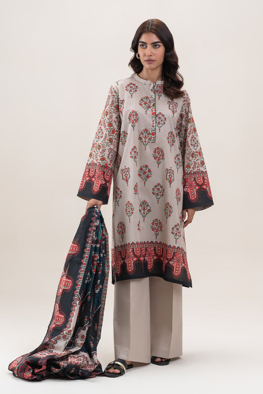 3 PIECE PRINTED LAWN SUIT-SOFT BREEZE (UNSTITCHED)