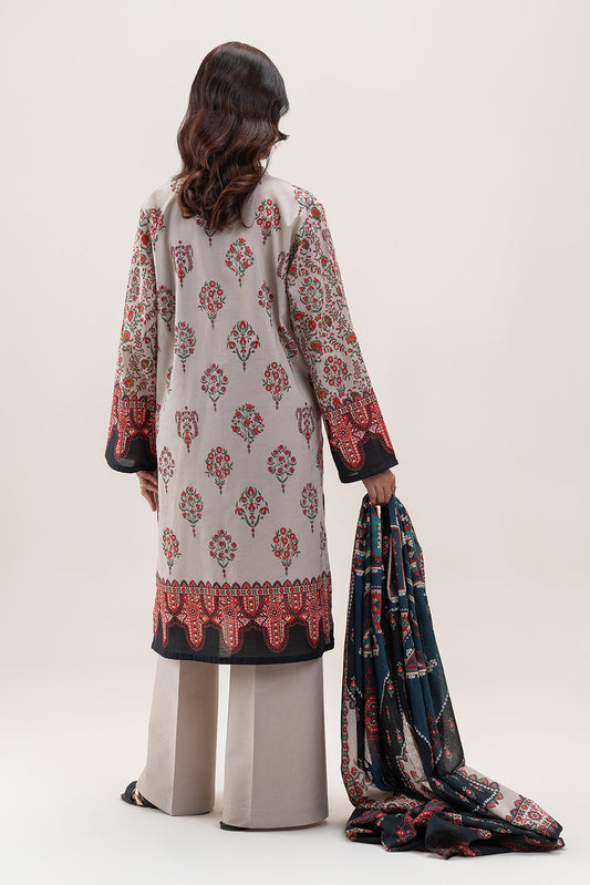 3 PIECE PRINTED LAWN SUIT-SOFT BREEZE (UNSTITCHED)