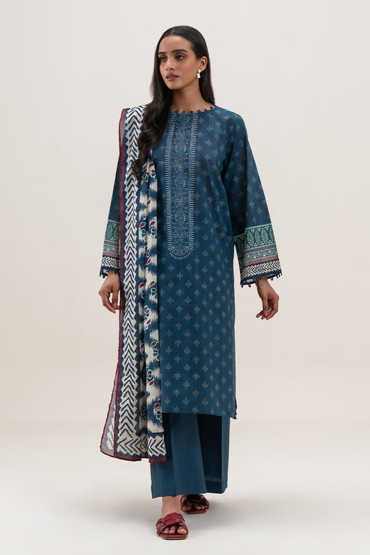 3 PIECE PRINTED LAWN SUIT-INDIGO HAZE (UNSTITCHED)