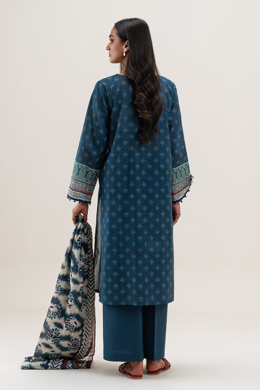 3 PIECE PRINTED LAWN SUIT-INDIGO HAZE (UNSTITCHED)
