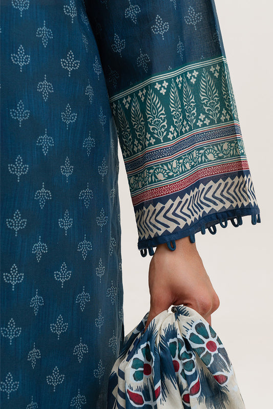 3 PIECE PRINTED LAWN SUIT-INDIGO HAZE (UNSTITCHED)