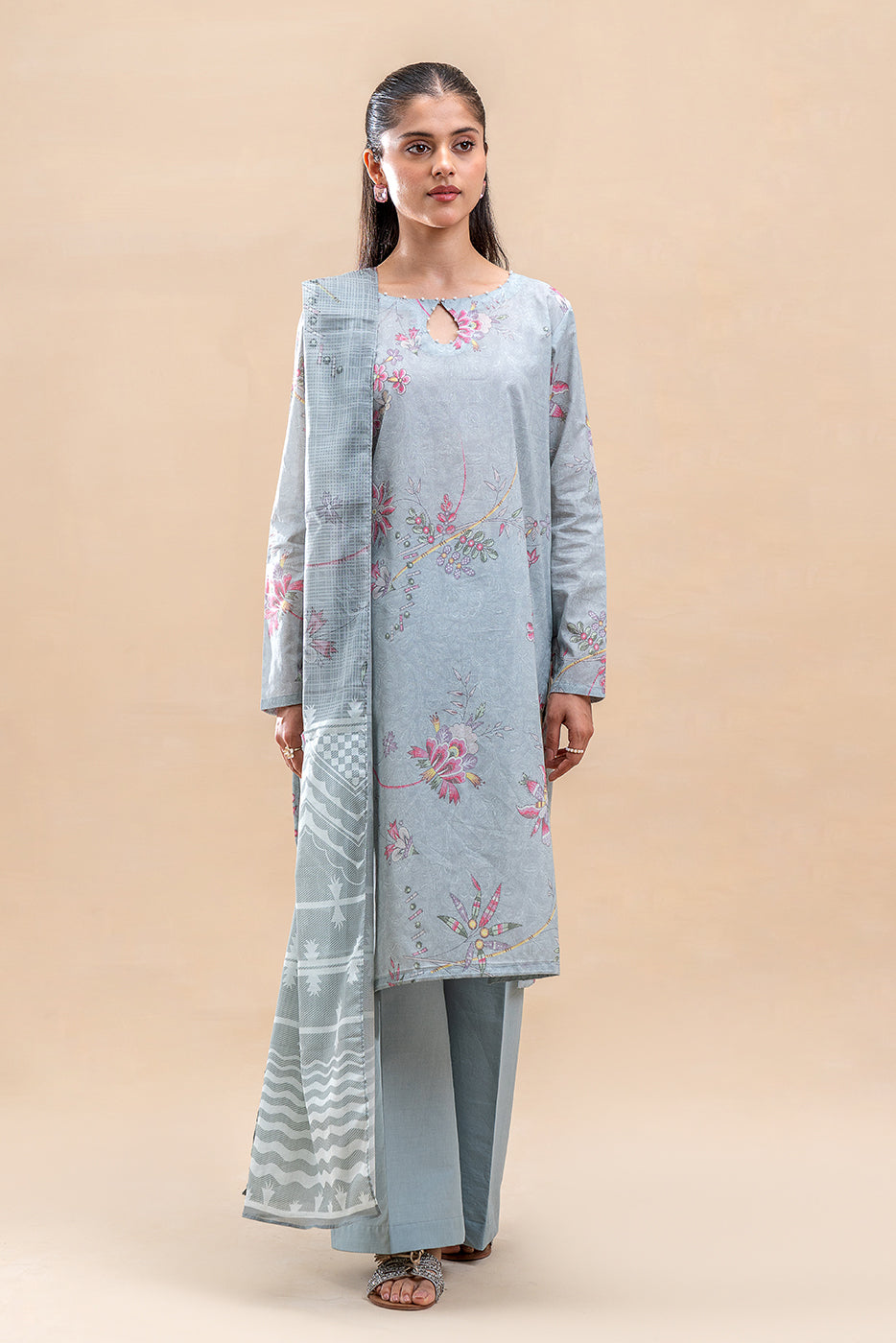3 PIECE PRINTED LAWN SUIT-BALLARD BLUE (UNSTITCHED)