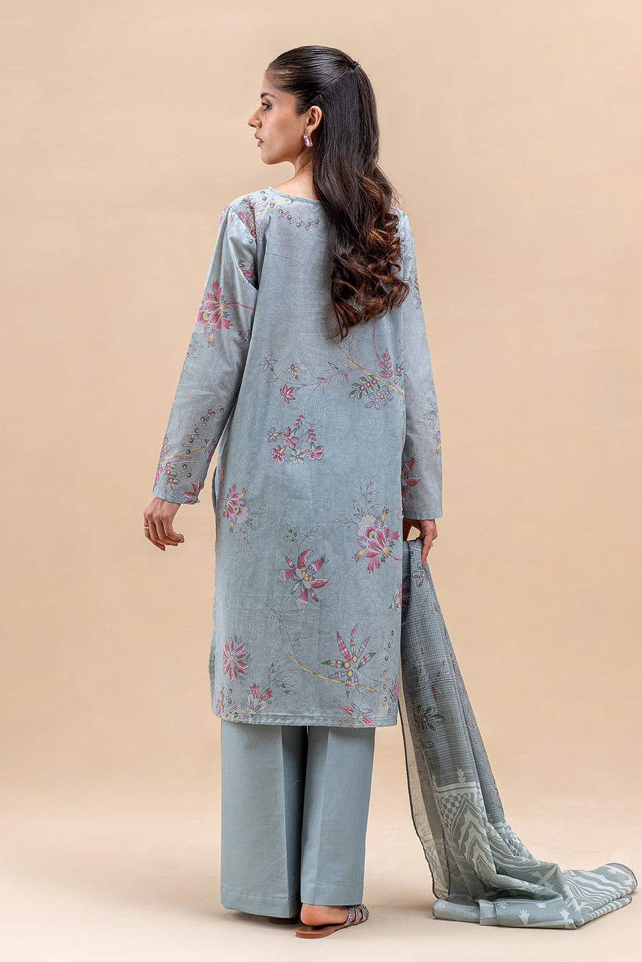 3 PIECE PRINTED LAWN SUIT-BALLARD BLUE (UNSTITCHED)