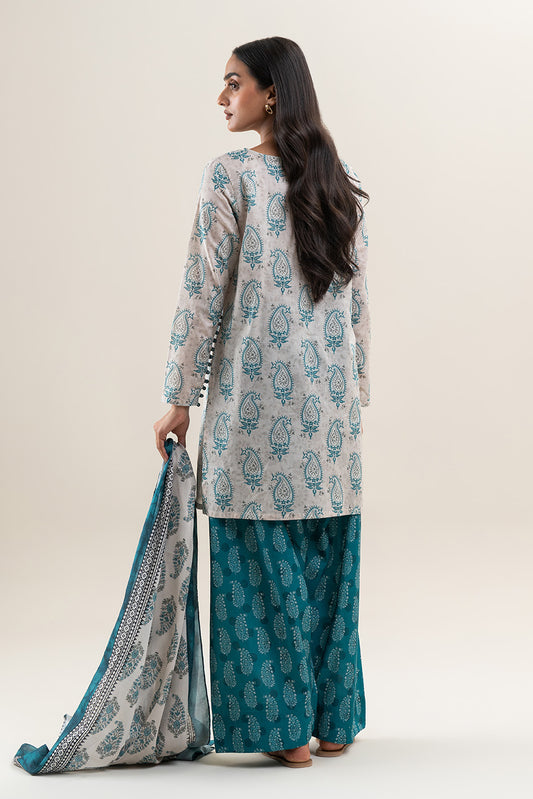 3 PIECE PRINTED LAWN SUIT-BEIGE VERVE (UNSTITCHED)