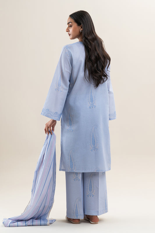 3 PIECE PRINTED LAWN SUIT-LAVENDER BLUE (UNSTITCHED)