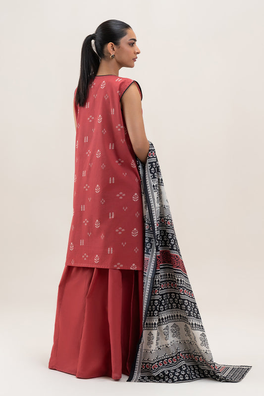 3 PIECE EMBROIDERED LAWN SUIT-CARMINE GLOW (UNSTITCHED)