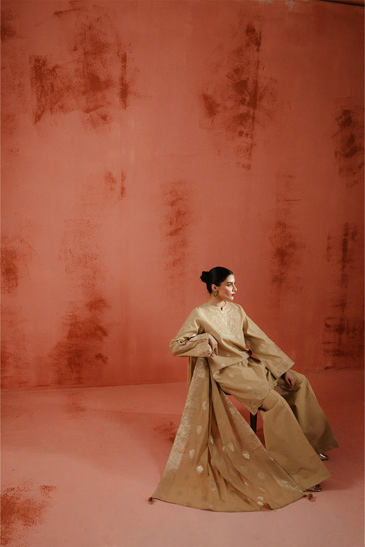 3 PIECE EMBROIDERED LUREX YAN DYED JACQUARD SUIT-CITRINE AURA (UNSTITCHED)