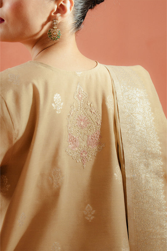 3 PIECE EMBROIDERED LUREX YAN DYED JACQUARD SUIT-CITRINE AURA (UNSTITCHED)