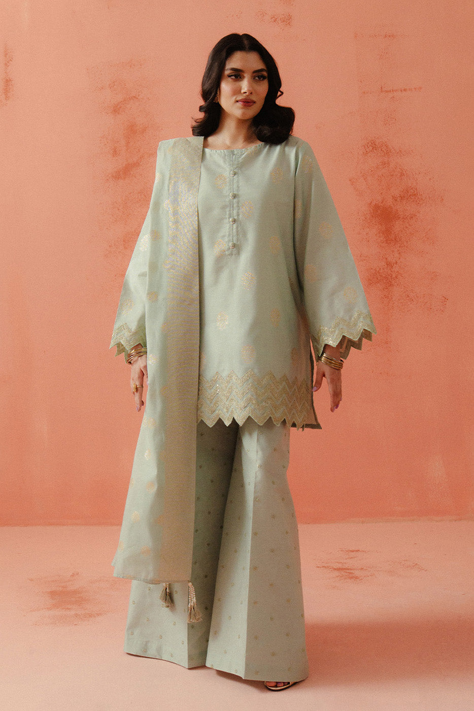 3 PIECE EMBROIDERED LUREX YAN DYED JACQUARD SUIT-SKY MELODY (UNSTITCHED)