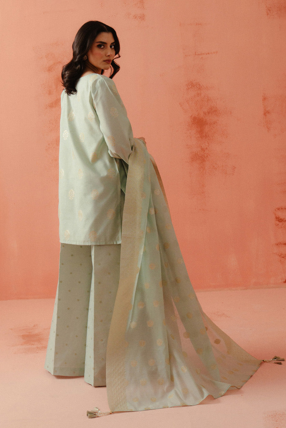 3 PIECE EMBROIDERED LUREX YAN DYED JACQUARD SUIT-SKY MELODY (UNSTITCHED)